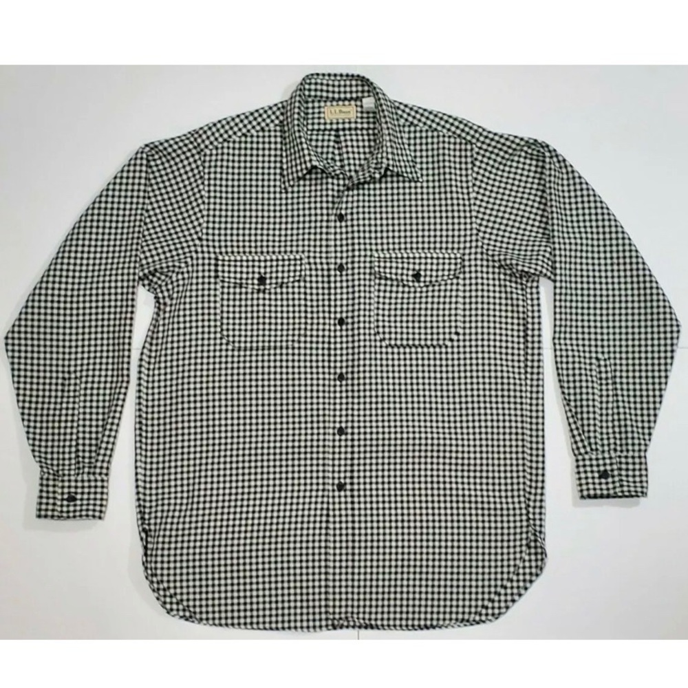 Vtg LL Bean Shirt L Oversized Heavy Knit Gingham